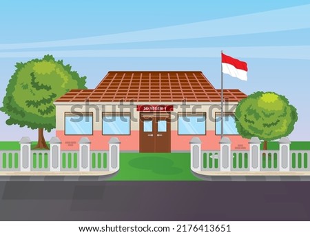 Vector Image: State Elementary School Building in Indonesia (Sekolah Dasar Negeri)