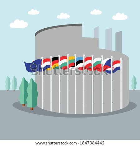 european parliament stylized building with flags [Converted].ai
