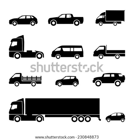 Transportation icons. Cars, trucks, delivery, logistic, transport vector icons