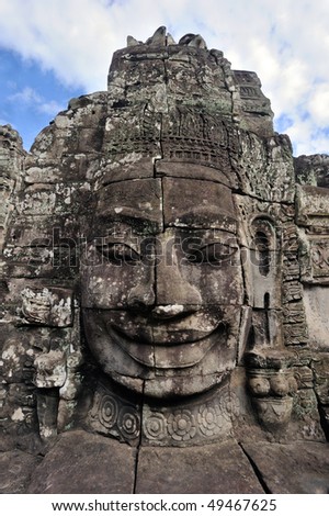 Cambodia. Siem Reap. Angkor Tom. Stone faces of Bayon temple