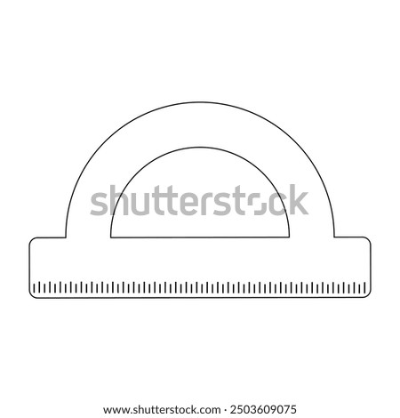 Simple black and white vector illustration of a protractor combined with a ruler, ideal for a back-to-school themed coloring page.