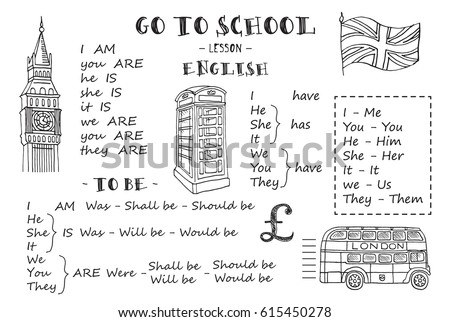 English. Hand sketches on the theme of english. Vector illustration.