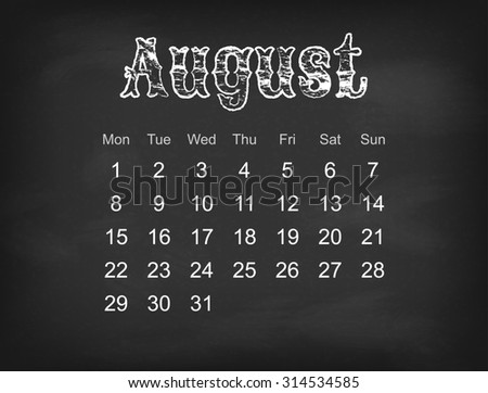 2016 calendar on black chalk board  Europe calendar grid weeks starts on Monday