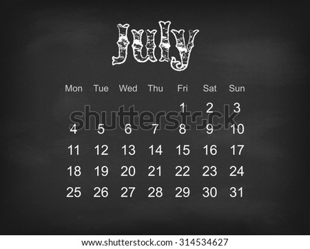 2016 calendar on black chalk board  Europe calendar grid weeks starts on Monday
