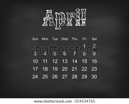2016 calendar on black chalk board  American, Canadian calendar grid - weeks starts on Sunday