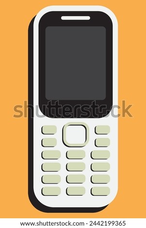 A white flip phone with a black screen sits on an orange background