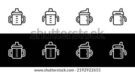 Sippy cup icon set. Flat design icon collection isolated on black and white background.