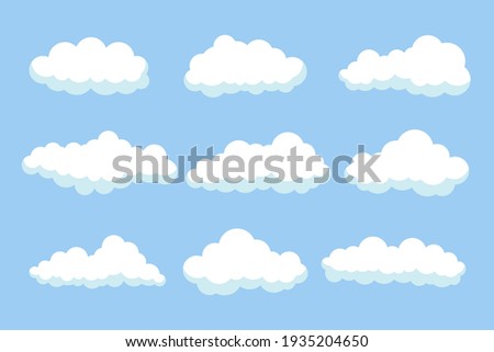 Set of clouds flat cartoon. blue sky nature view with white cloud icon symbol concept. Vector flat cartoon illustration for web sites and banners design.