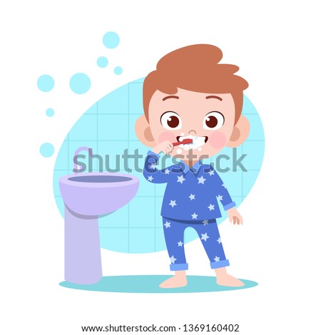 Similar – Image, Stock Photo Cute boy brushing teeth in cozy bathroom