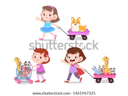 Boy pulling cart full of toys illustration