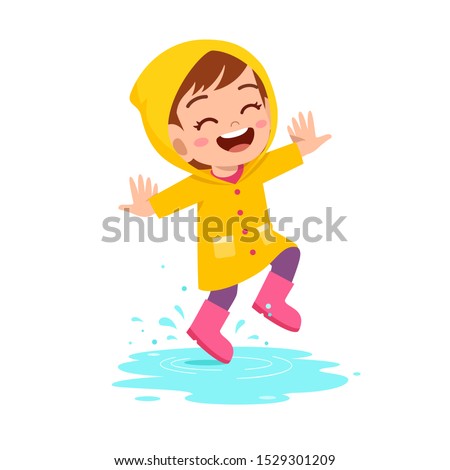 happy cute kid girl play wear raincoat