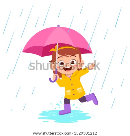 happy cute kid girl play wear raincoat