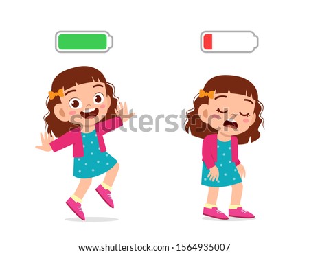 cute kid power full and low battery vector