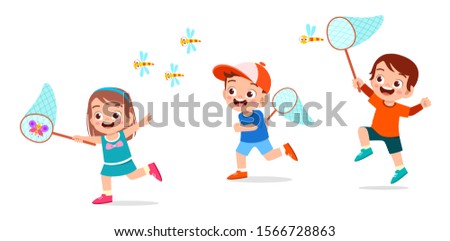 happy cute kids boy and girl catch bug vector