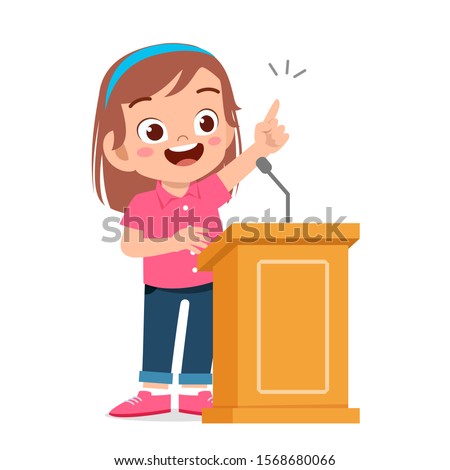 happy cute kid girl speech on podium