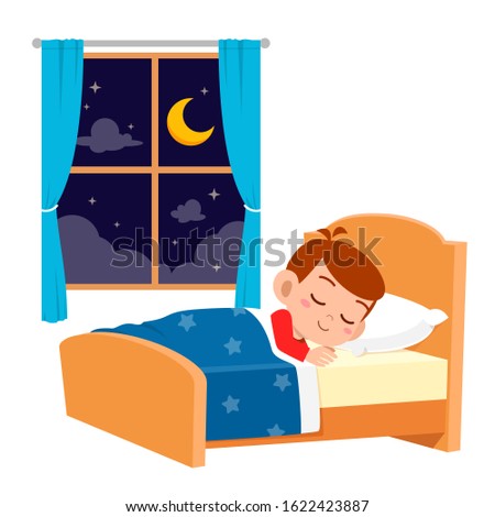 happy cute little kid boy sleep in the night