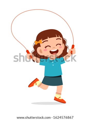 happy cute kid girl play jump rope