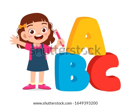 happy cute little kid boy with alphabet