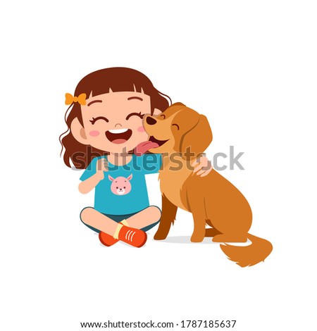 Similar – Image, Stock Photo Boy with puppy sitting next to concrete wall