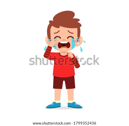 cute little kid stand while crying