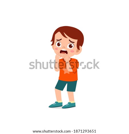 cute little kid boy feeling scared and shocked expression gesture