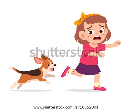 cute little girl scared because chased by bad dog