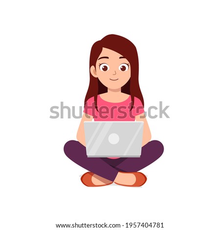 young good looking woman using laptop and work