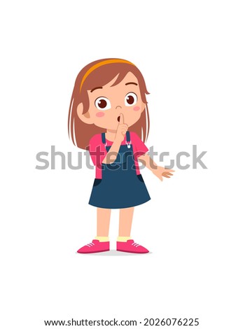 cute little girl show close mouth with finger pose