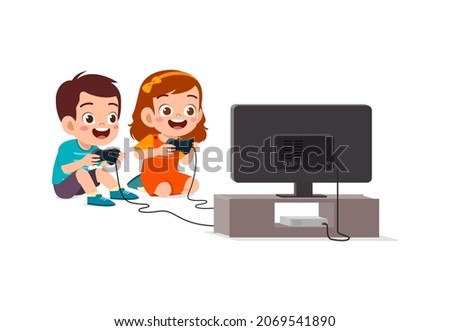 Similar – Image, Stock Photo Children playing video game in evening time