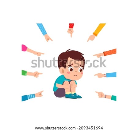 sad little boy get bullied and everyone pointing