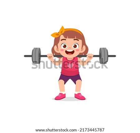 little kid do workout with weight lifting