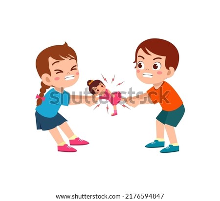 little kid pulling toy with friend and feel angry