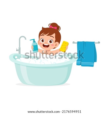 little kid take a bath in the bathtub