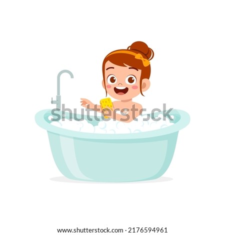 little kid take a bath in the bathtub