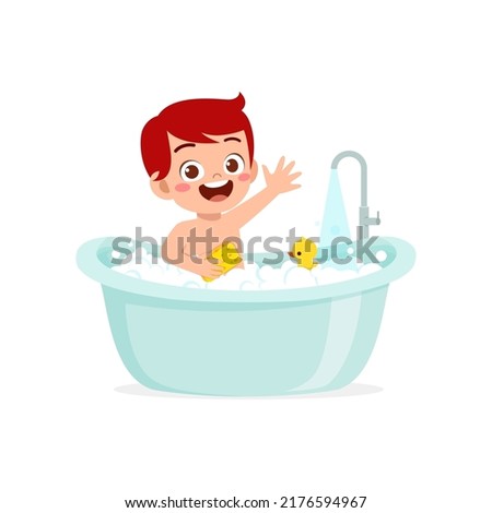 little kid take a bath in the bathtub
