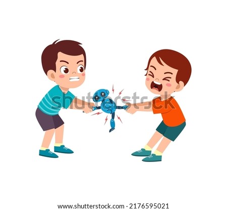 little kid pulling toy with friend and feel angry