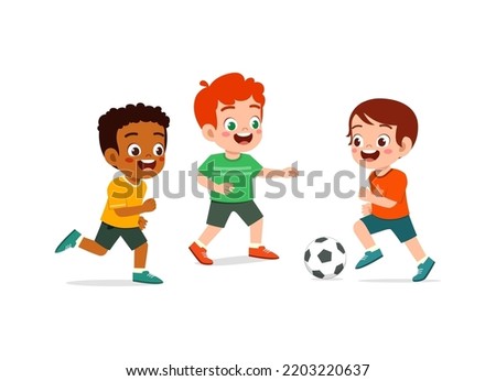 little kid play football together with friend