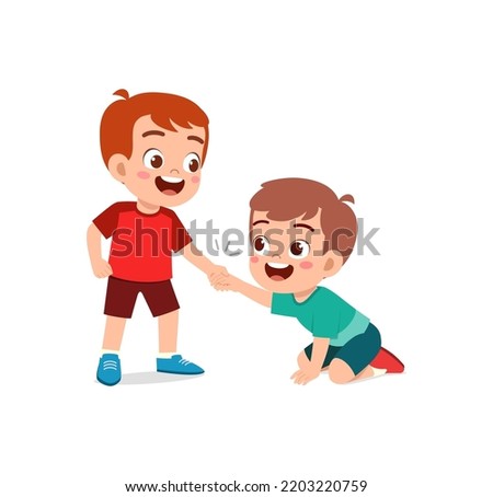 good little kid helping friend that falling on the floor