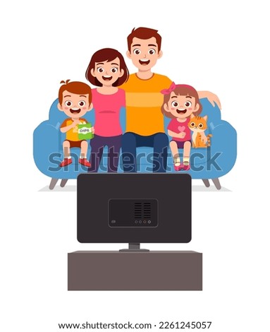 little kid watching television with family and feel happy