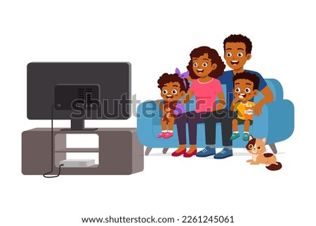 little kid watching television with family and feel happy