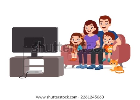 little kid watching television with family and feel happy