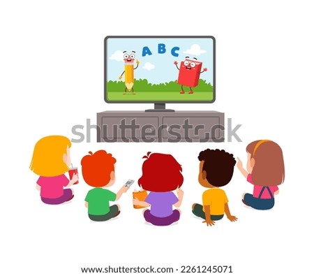 little kid watching television and feel happy