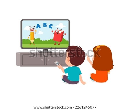 little kid watching television and feel happy