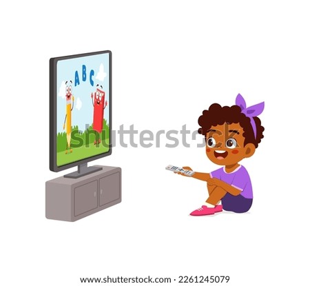 little kid watching television and feel happy