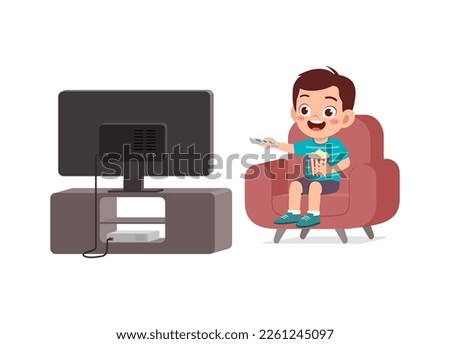 little kid watching television and feel happy