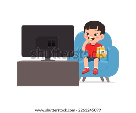 little kid watching television and feel happy