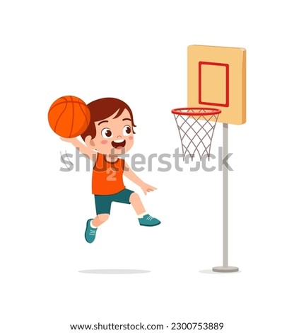 little kid play basketball and feel happy