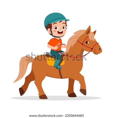 little kid riding horse and feel happy