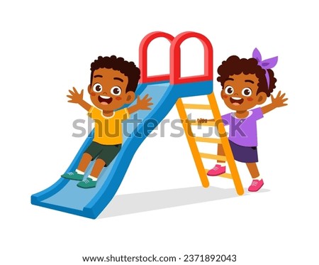 little kid play slide with friend