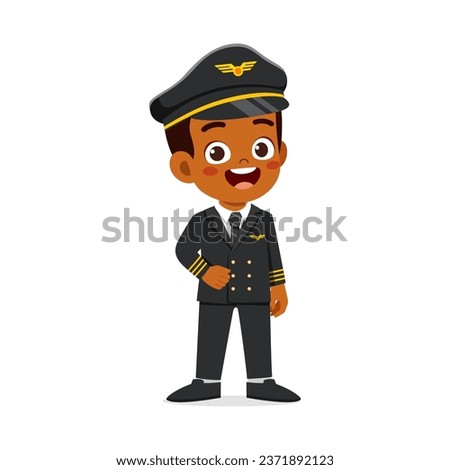 little kid wearing pilot costume and feel happy